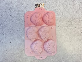 Molde silicona tricolor rosa 6 corazones decorados relieve